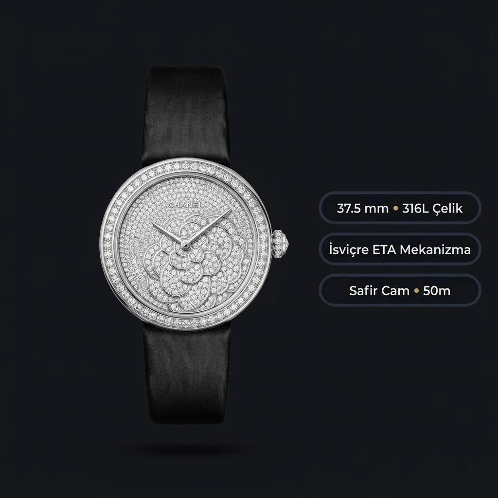 Chanel Mademoiselle Prive Kamelya Pave Elmas Taşlı Super Clone ETA Saat