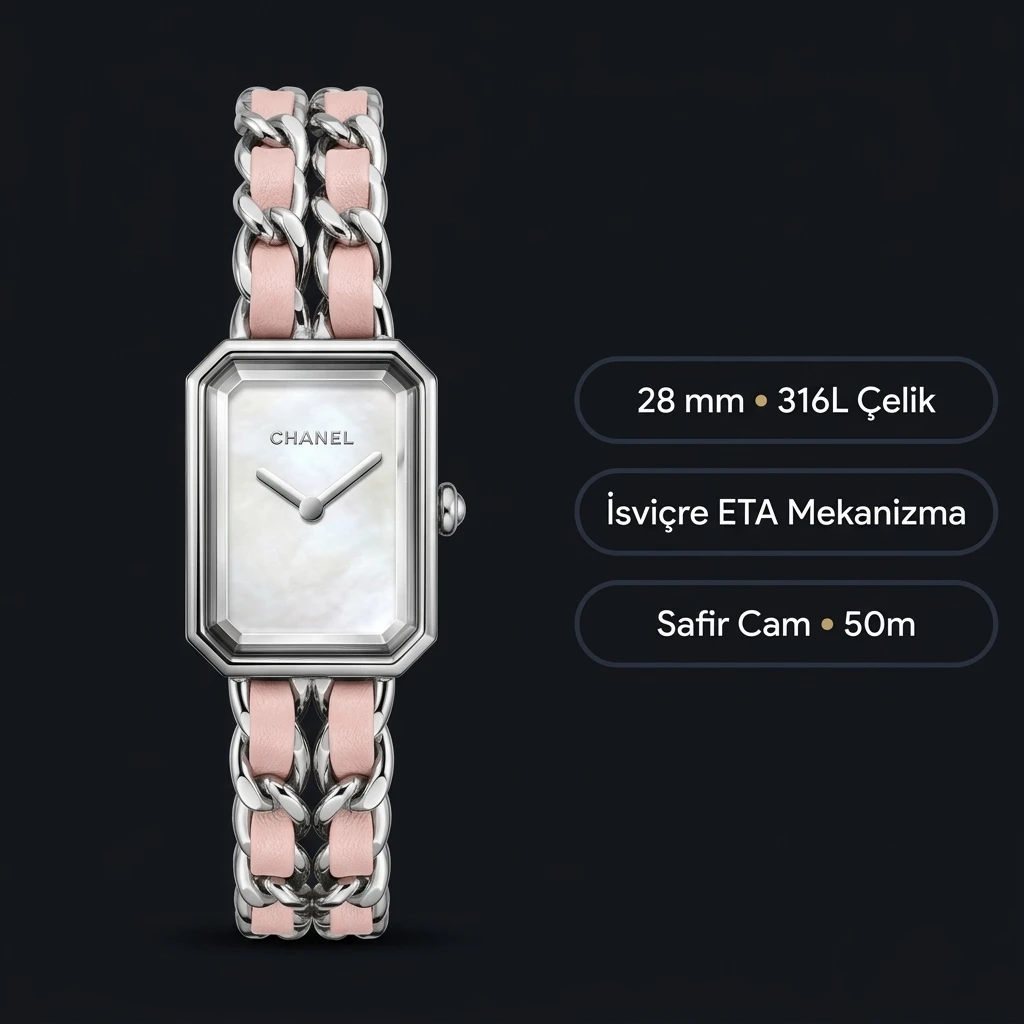 Chanel Premiere Beyaz Kadran Pembe Zincir Super Clone ETA Saat