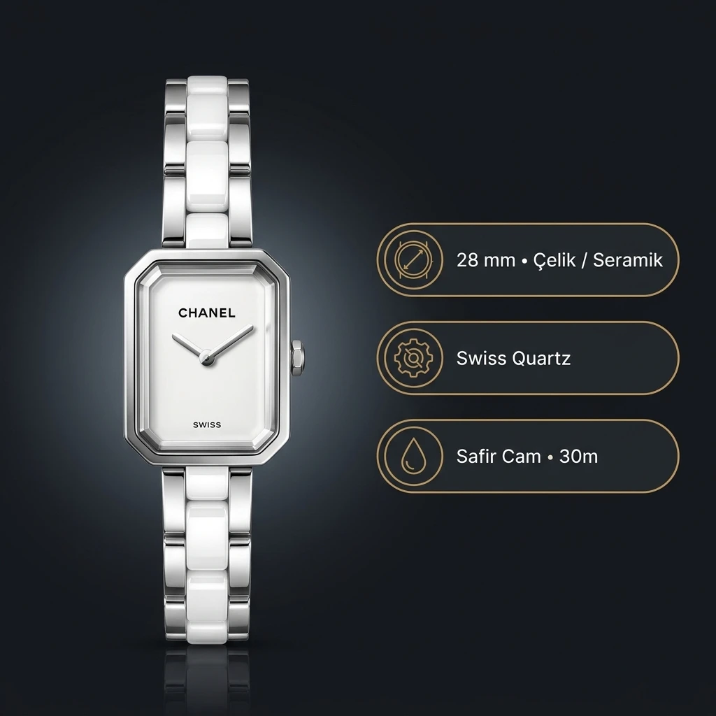 Chanel Première Octagon Beyaz Kadran Çelik Beyaz Seramik Kordon Super Clone ETA Saat