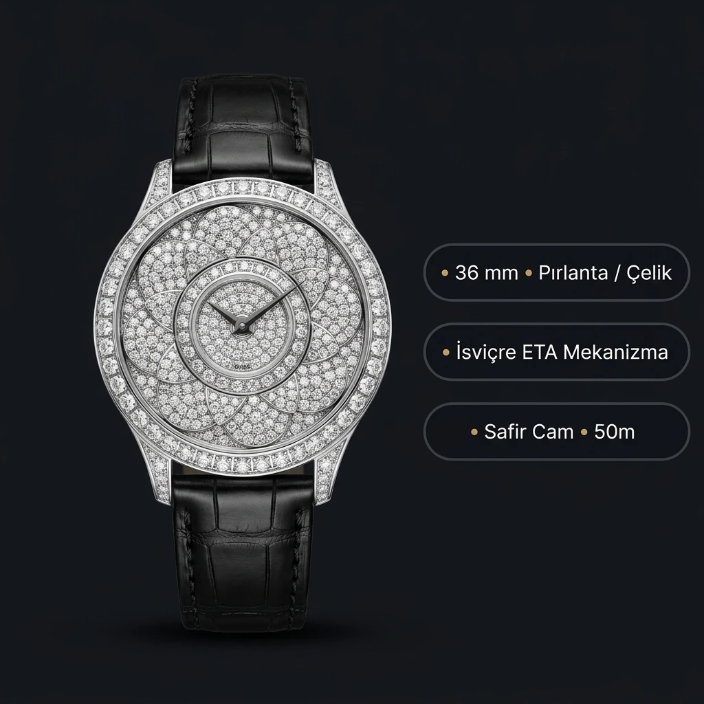 Graff Diamond Elmas Taşlı Pave Siyah Deri Super Clone ETA Saat