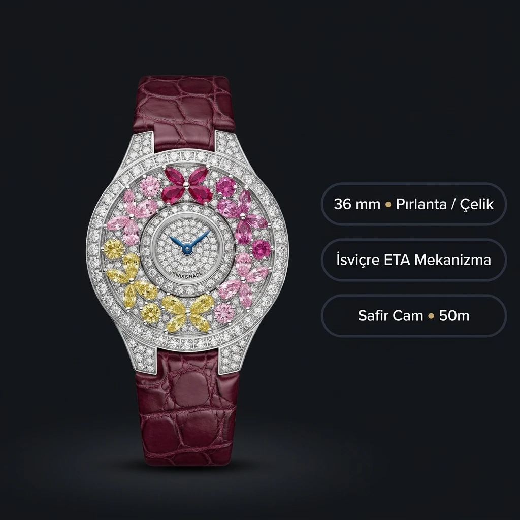 Graff Diamond Renkli Taşlı Bordo Deri Super Clone ETA Saat