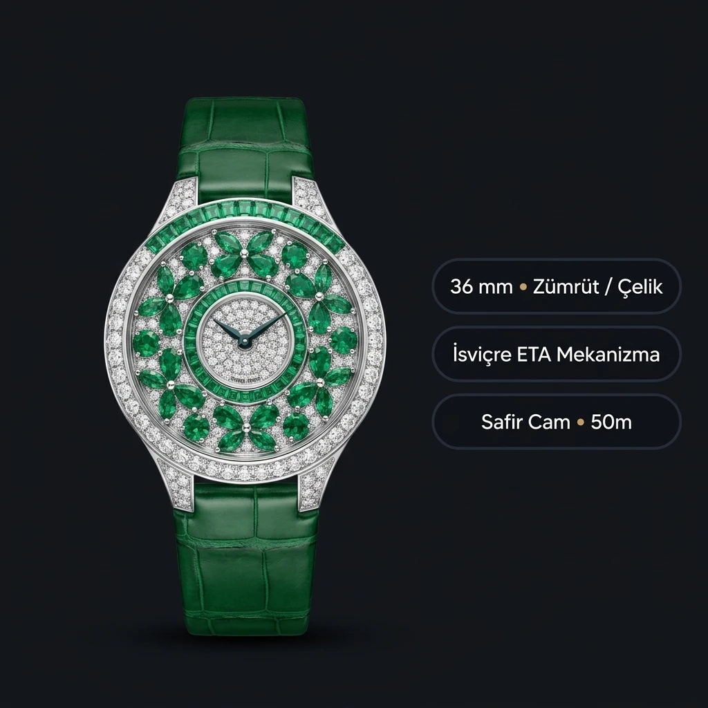 Graff Diamond Zümrüt Taşlı Yeşil Deri Super Clone ETA Saat