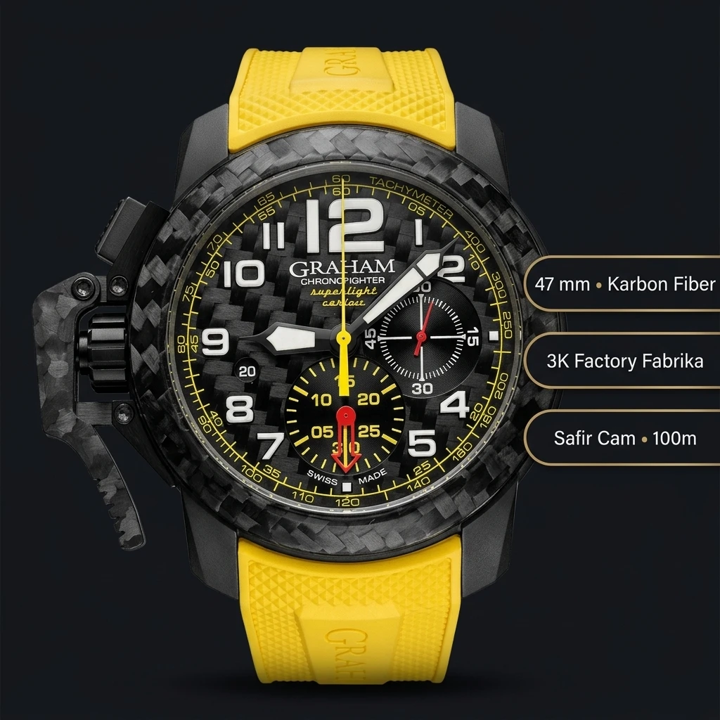 Graham Chronofighter Siyah Chronograph Sarı Kauçuk Kordon Super Clone ETA Saat