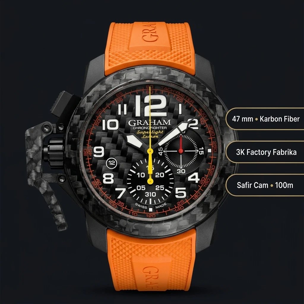 Graham Chronofighter Siyah Chronograph Turuncu Kauçuk Kordon Super Clone ETA Saat