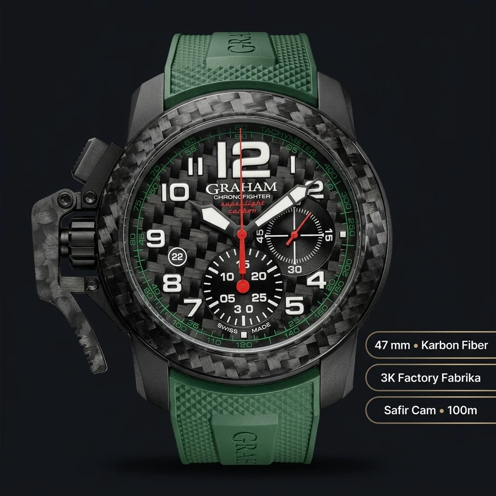 Graham Chronofighter Siyah Chronograph Yeşil Kauçuk Kordon Super Clone ETA Saat