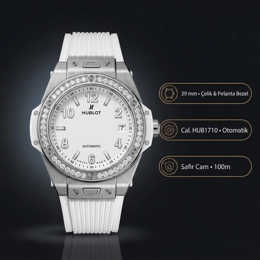 Hublot Big Bang Beyaz Kadran Elmas Taşlı Gündüz Super Clone ETA Saat