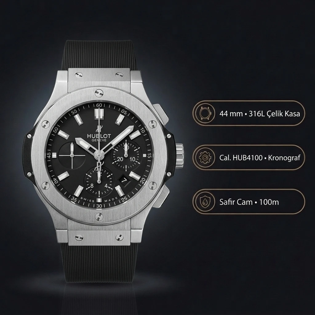 Hublot Big Bang Çelik Siyah Chronograph Klasik Super Clone ETA Saat