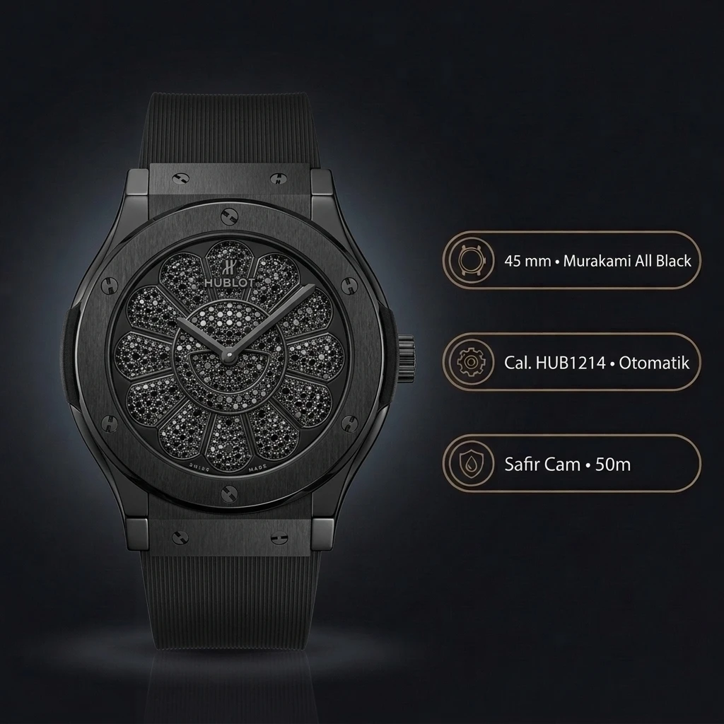 Hublot Big Bang Gümüş Çiçek Pave Kadran Kauçuk Kordon Super Clone ETA Saat
