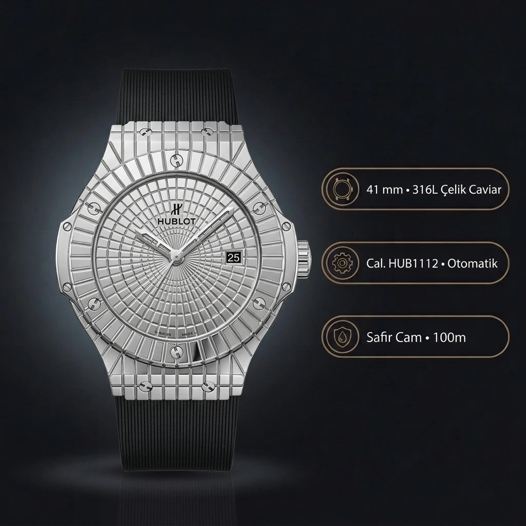 Hublot Big Bang Gümüş Pave Taşlı Kadran Super Clone ETA Saat