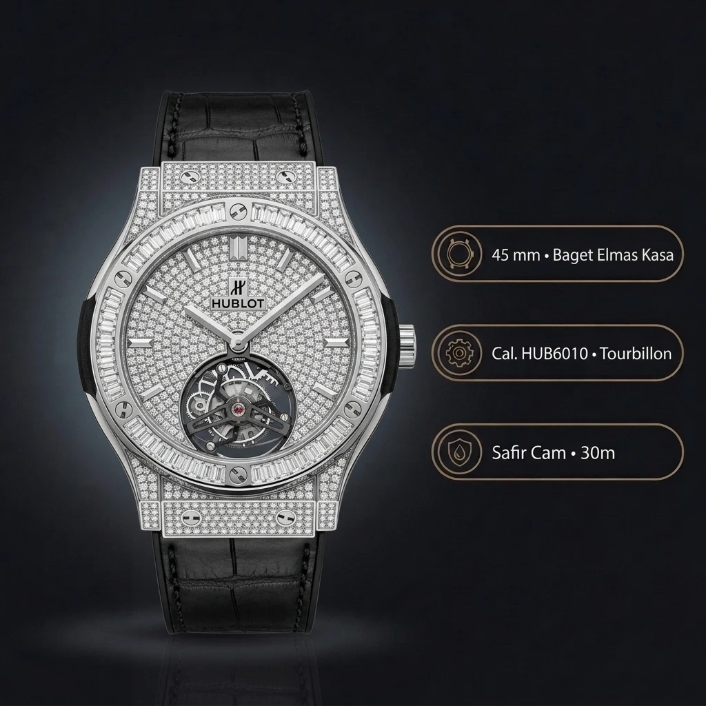 Hublot Big Bang Gümüş Pave Tourbillon Elmas Taşlı Super Clone ETA Saat