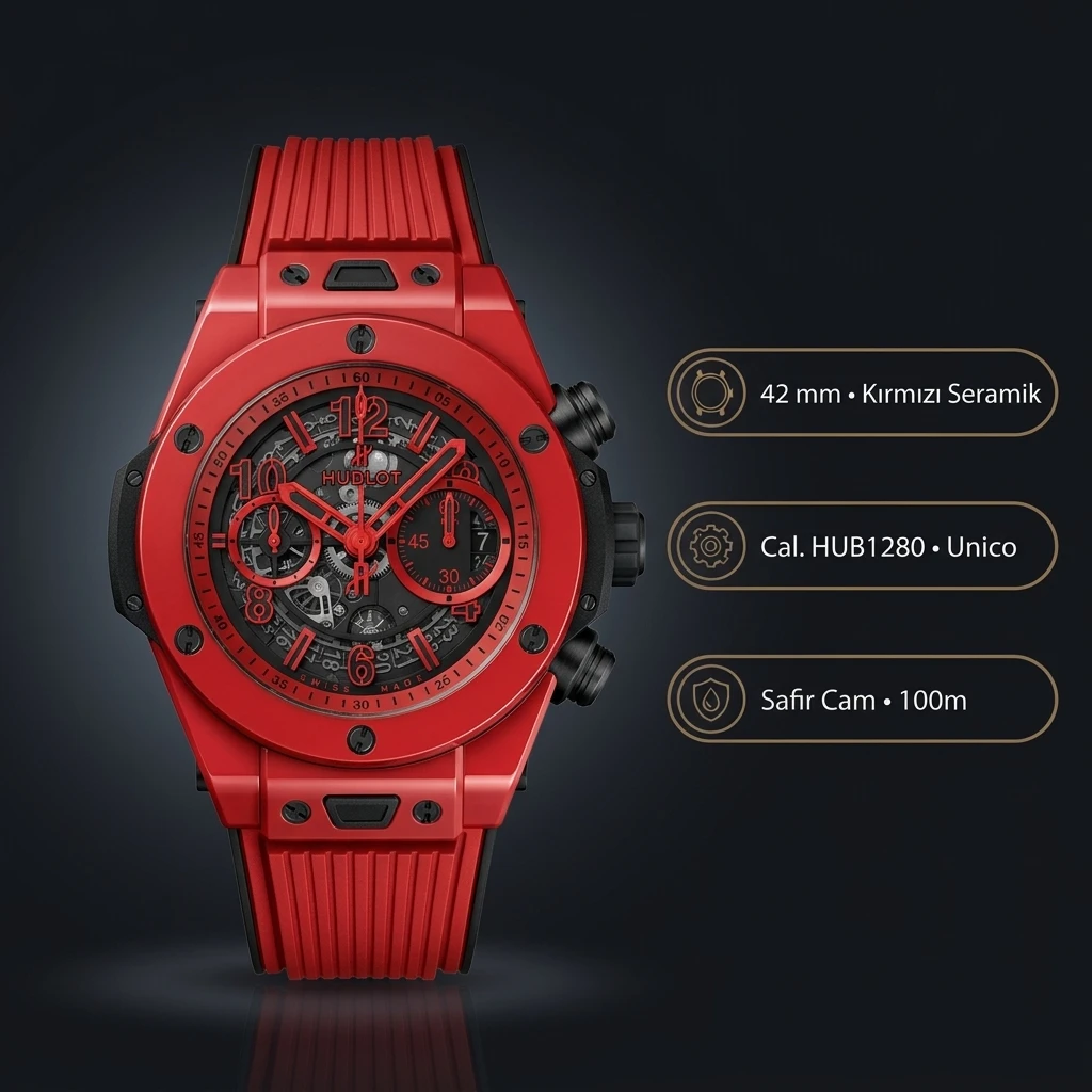 Hublot Big Bang Kırmızı Seramik Skeleton Chronograph Super Clone ETA Saat