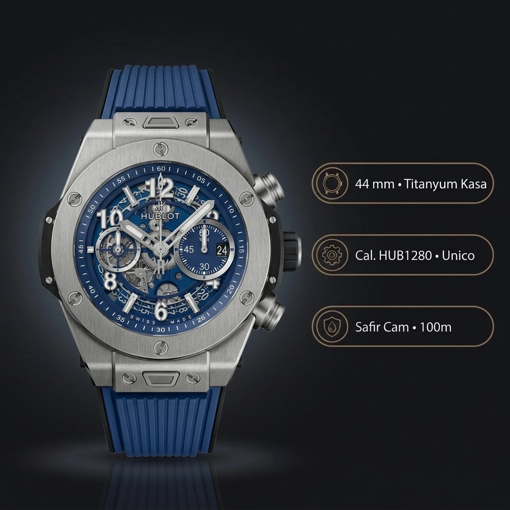 Hublot Big Bang Mavi Chronograph Çelik Kauçuk Kordon Parlak Super Clone ETA Saat