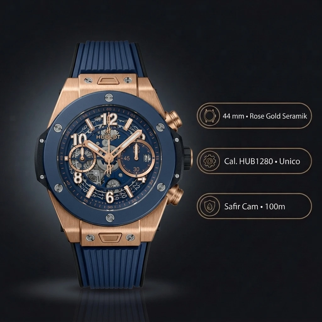 Hublot Big Bang Mavi Chronograph Kauçuk Kordon Parlak Bileklik Super Clone ETA Saat