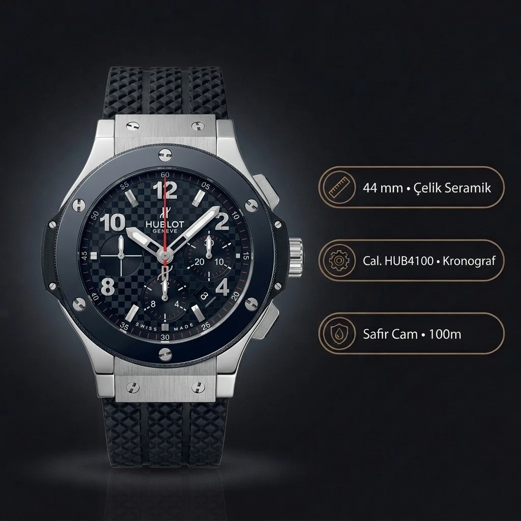 Hublot Big Bang Mavi Seramik Chronograph Kauçuk Kordon Super Clone ETA Saat