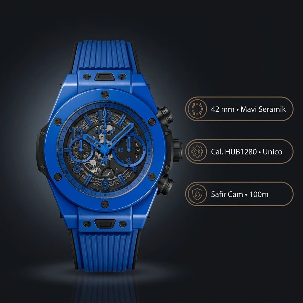Hublot Big Bang Mavi Seramik Skeleton Chronograph Super Clone ETA Saat