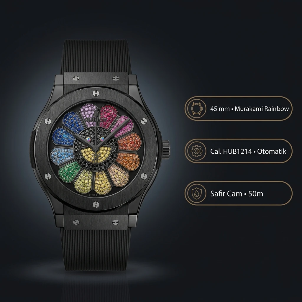 Hublot Big Bang Murakami Renkli Çiçek Pave Kauçuk Kordon Super Clone ETA Saat