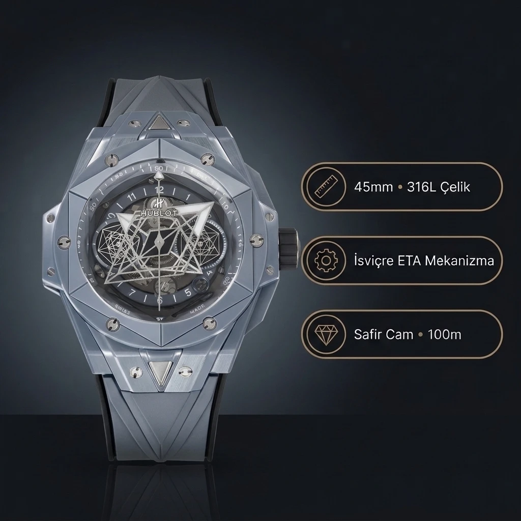 Hublot Big Bang Sang Bleu II Grey Ceramıc 45mm Super Clone ETA Saat