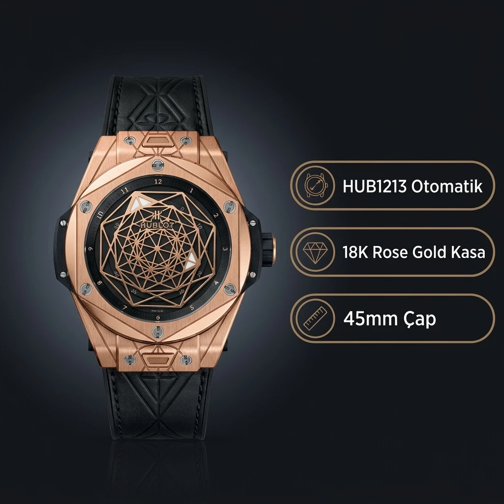 Hublot Big Bang Sang Bleu Rose Kasa Siyah Kadran Siyah Deri Super Clone ETA Saat