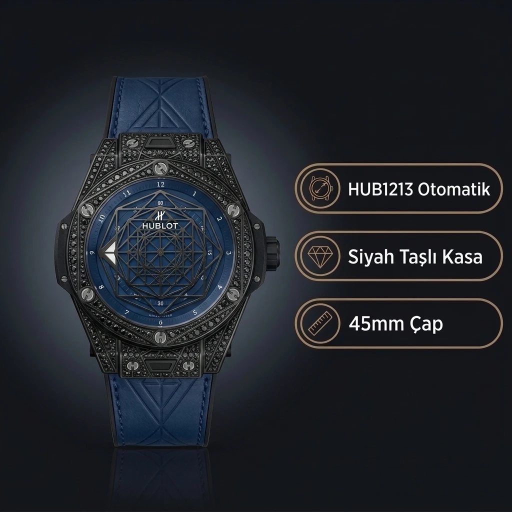 Hublot Big Bang Sang Bleu Siyah Baget Kasa Mavi Kadran Mavi Deri Super Clone ETA Saat