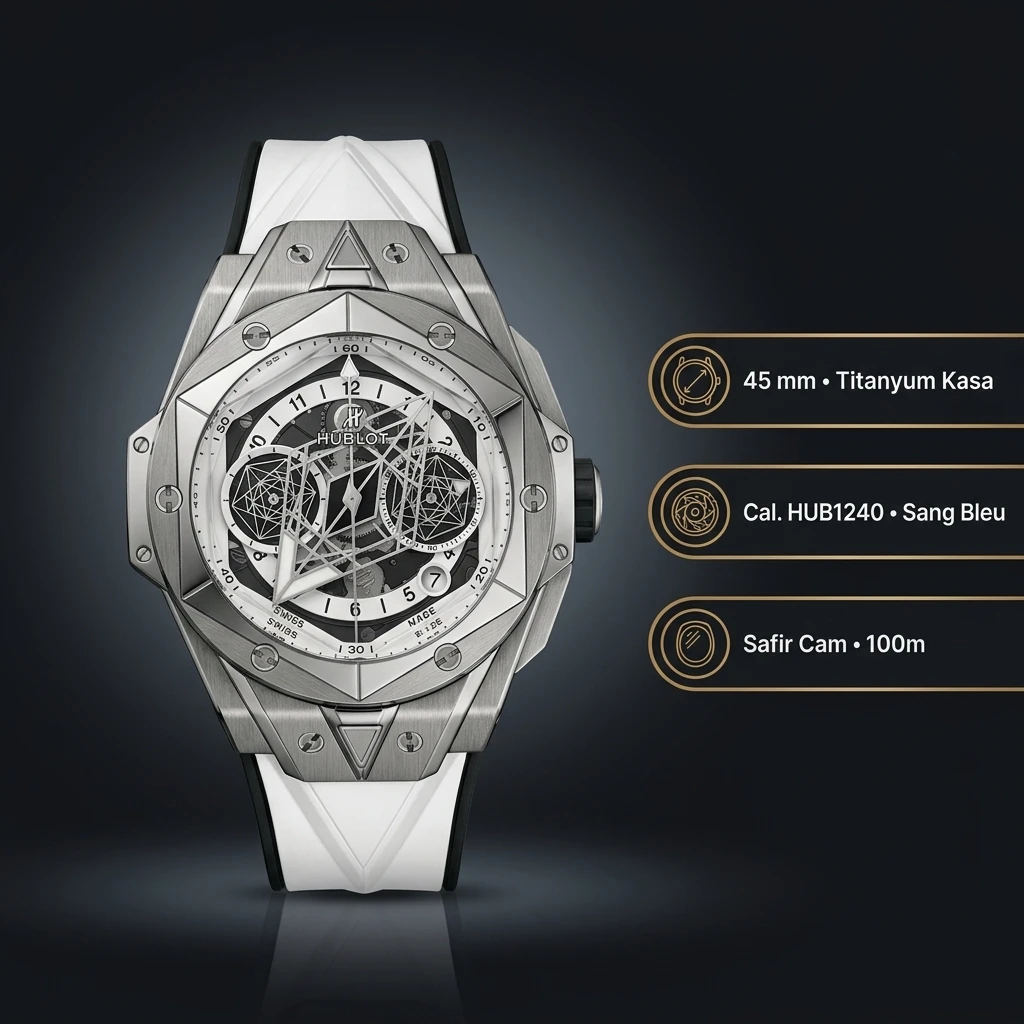 Hublot Big Bang Sang Bleu Titanyum Gri Geometrik Skeleton Super Clone ETA Saat
