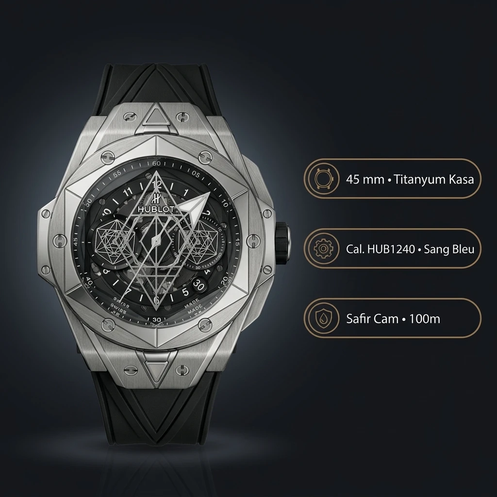 Hublot Big Bang Sang Bleu Titanyum Tourbillon Geometrik Kauçuk Kordon Super Clone ETA Saat