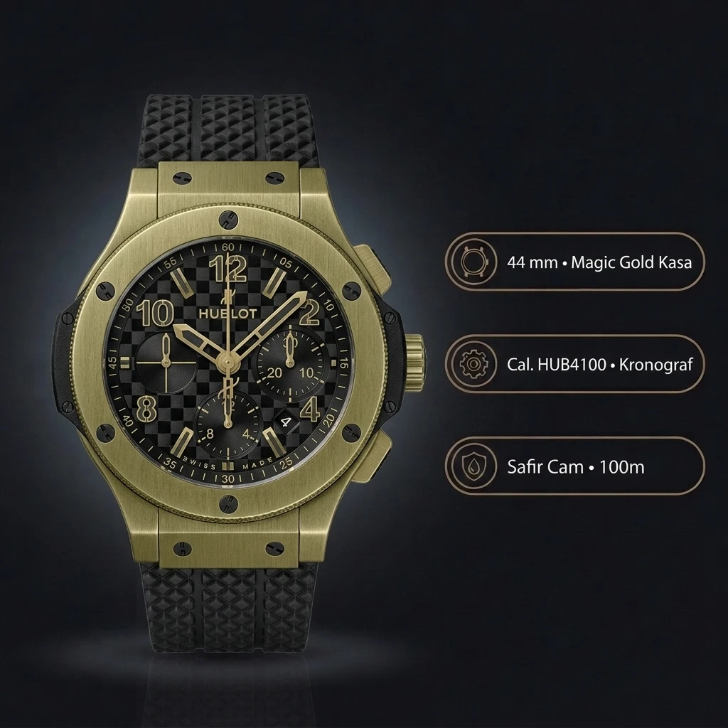 Hublot Big Bang Sarı Altın Siyah Chronograph Kauçuk Kordon Super Clone ETA Saat