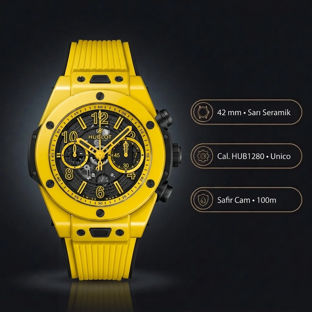 Hublot Big Bang Sarı Seramik Chronograph Kauçuk Kordon Super Clone ETA Saat