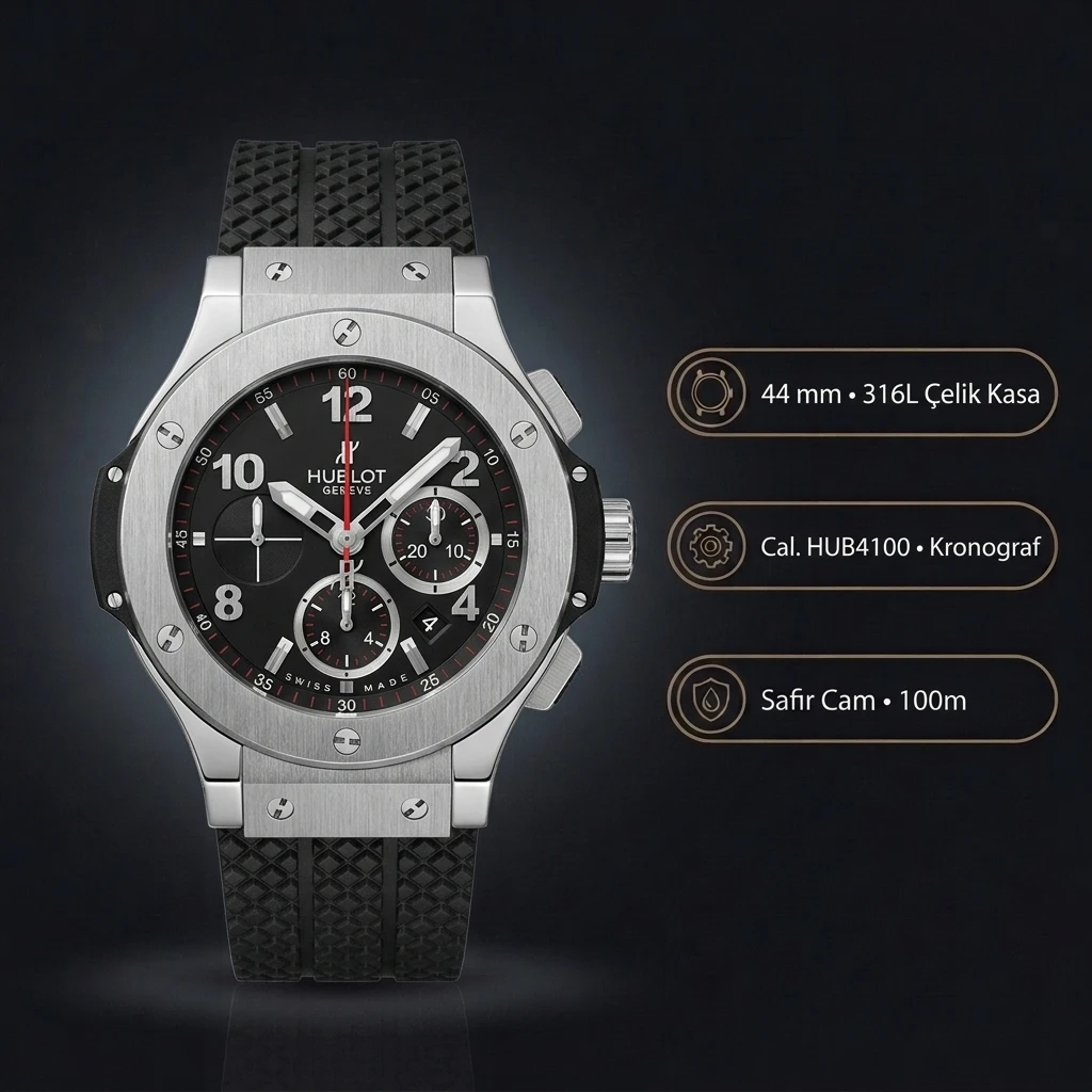 Hublot Big Bang Siyah Chronograph Çelik Super Clone ETA Saat