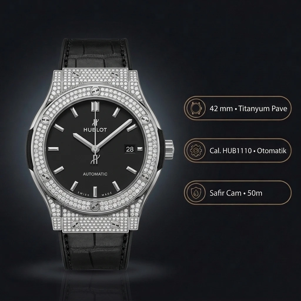 Hublot Big Bang Siyah Kadran Elmas Taşlı Kauçuk Kordon Super Clone ETA Saat