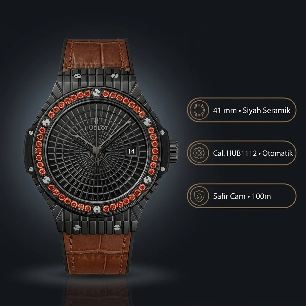Hublot Big Bang Siyah Pave Kırmızı Taşlı Kahve Super Clone ETA Saat