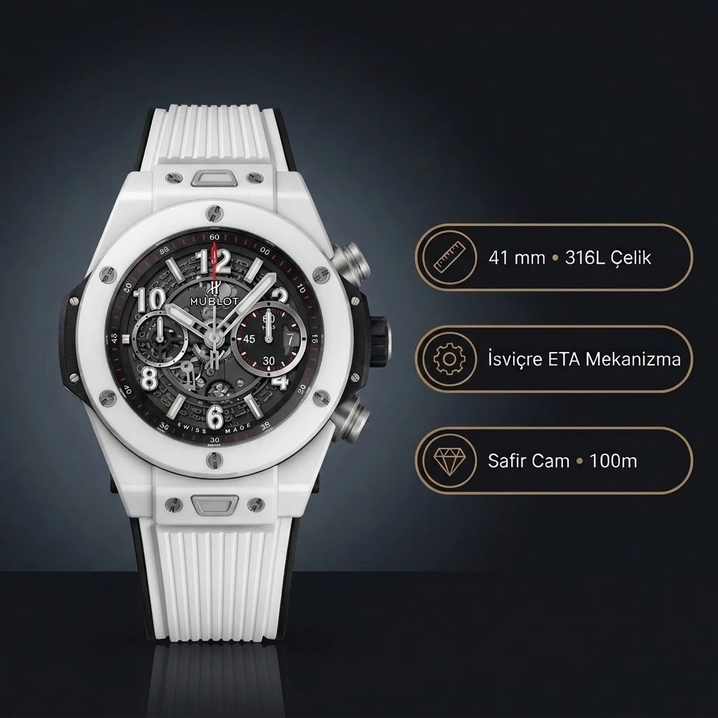 Hublot Big Bang Unico Beyaz Seramik İskelet Kadran Super Clone ETA Saat