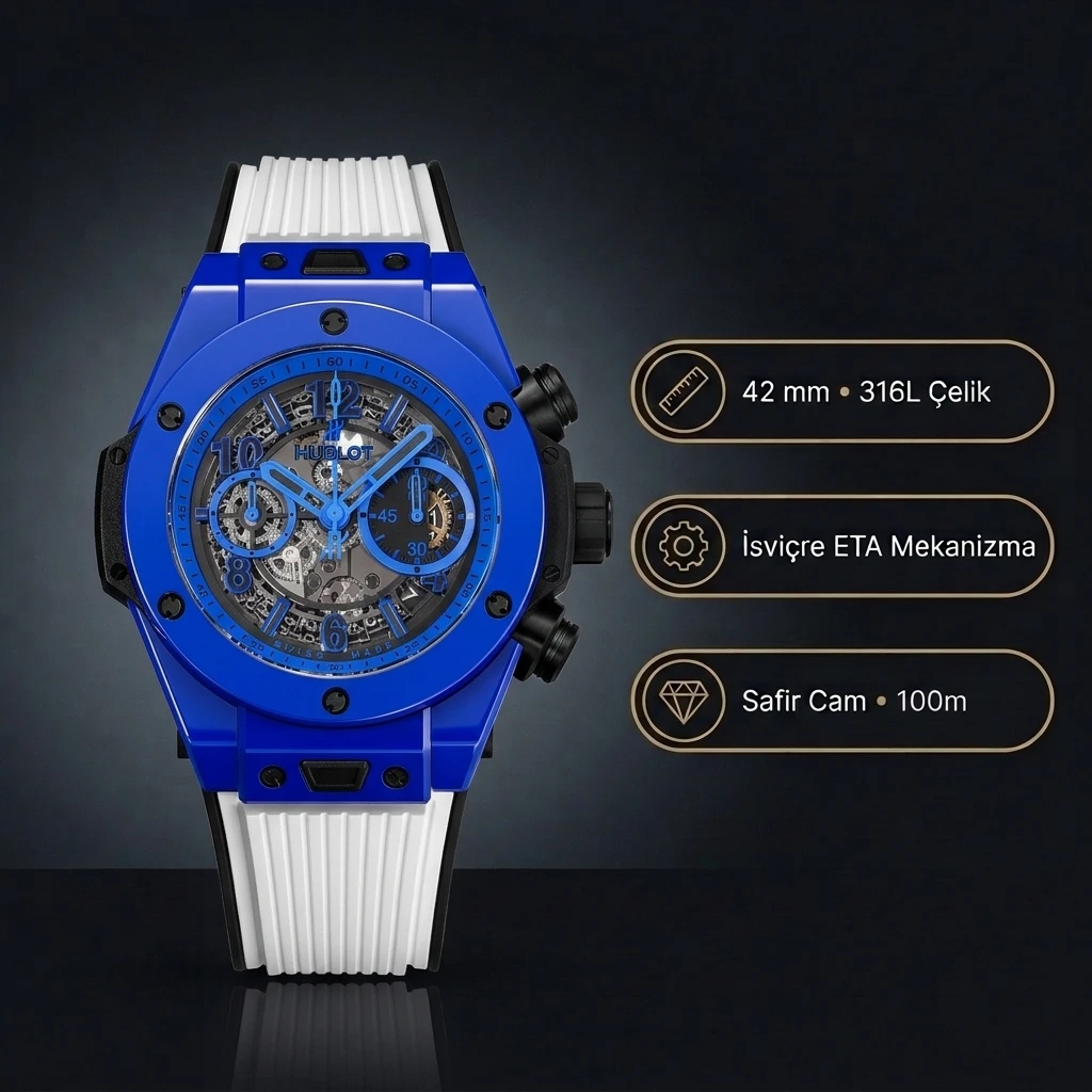 Hublot Big Bang Unico Blue Magic Kauçuk 42mm Super Clone ETA Saat