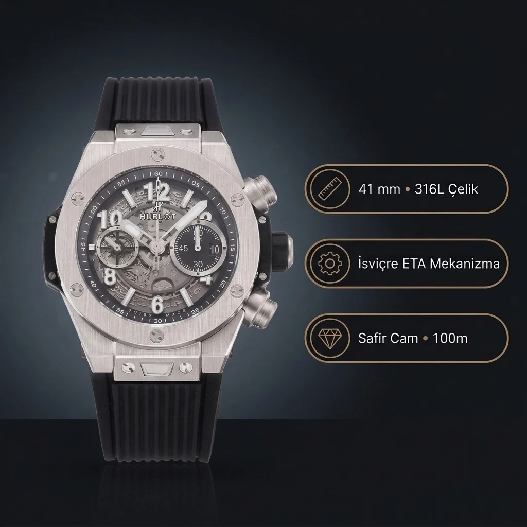 Hublot Big Bang Unico Çelik İskelet Kadran Super Clone ETA Saat