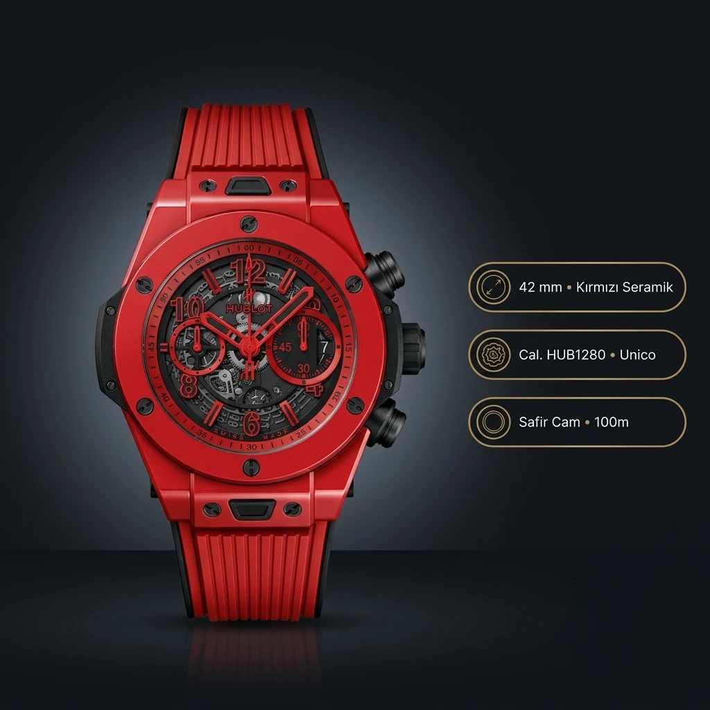 Hublot Big Bang Unico Kırmızı Seramik Skeleton Chronograph Super Clone ETA Saat