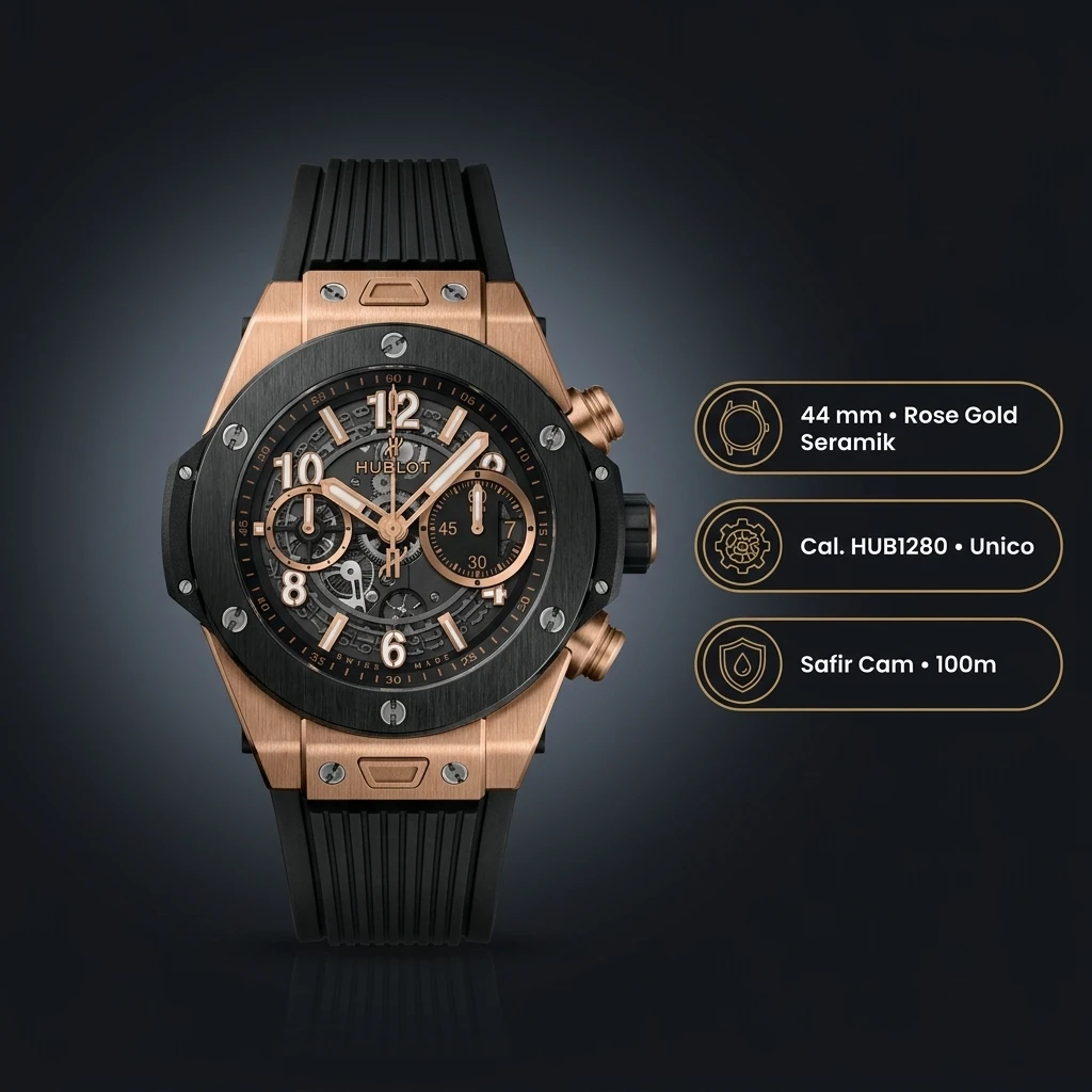Hublot Big Bang Unico Siyah Seramik Skeleton Chronograph Super Clone ETA Saat