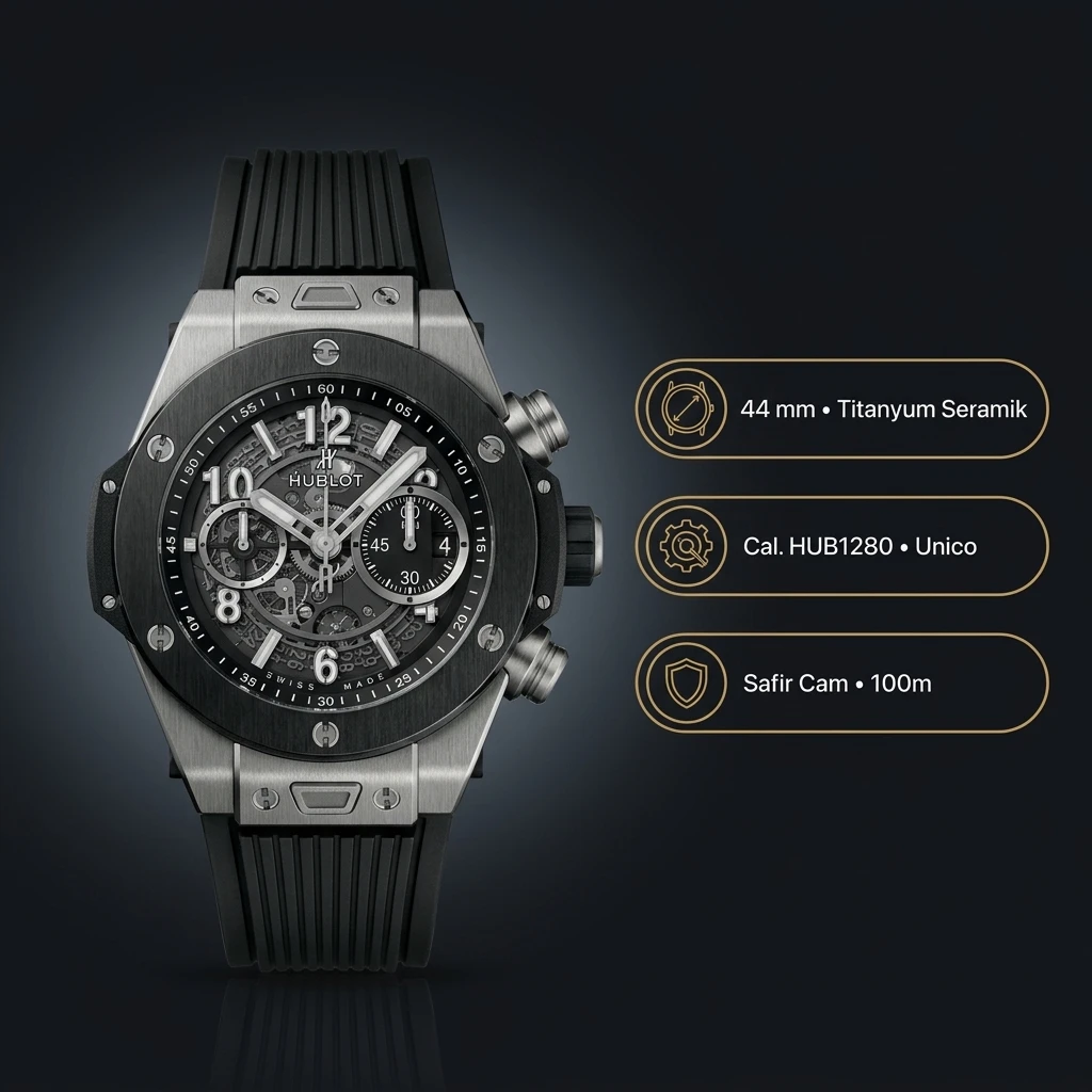 Hublot Big Bang Unico Siyah Skeleton Chronograph Kauçuk Kordon Super Clone ETA Saat