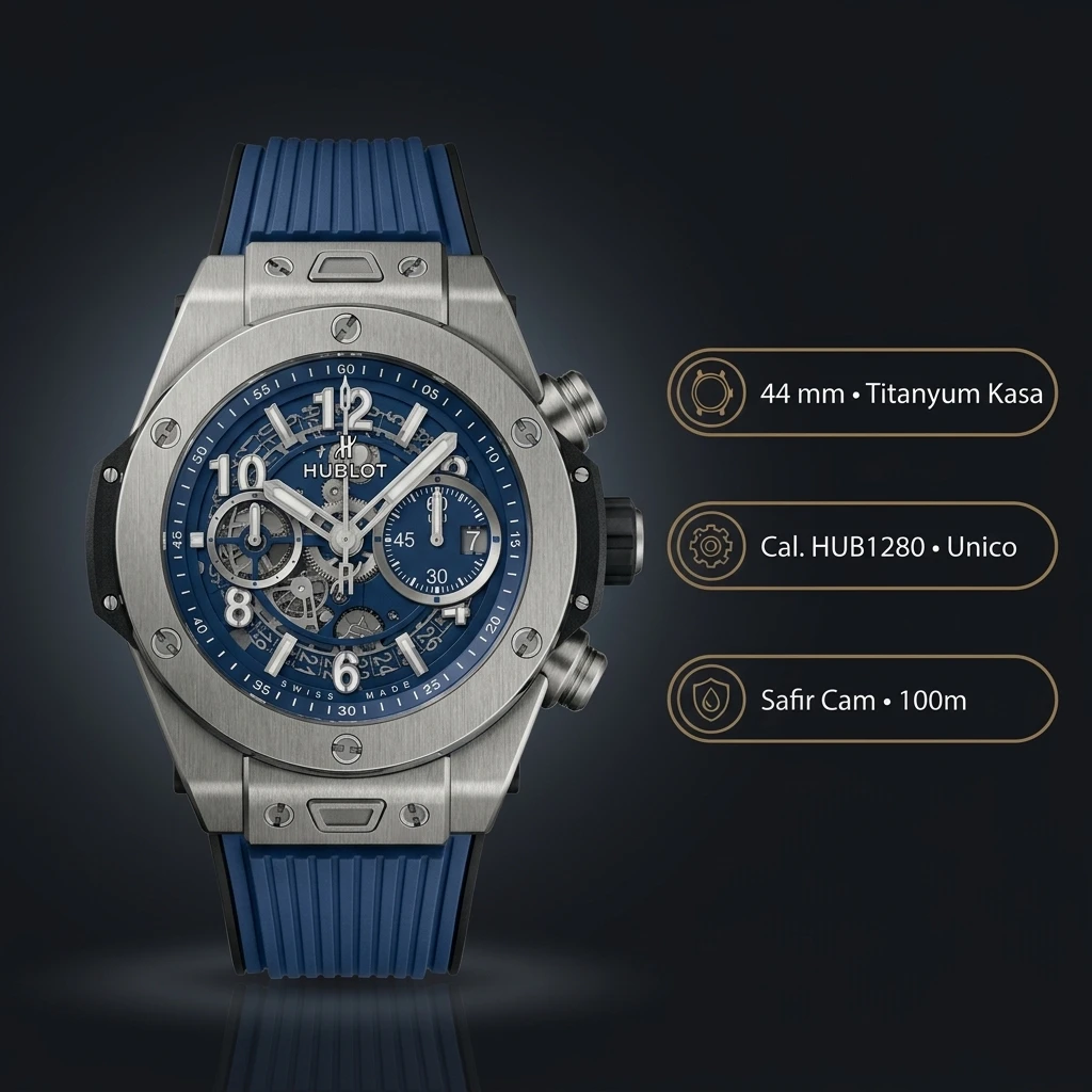 Hublot Big Bang Unico Titanyum Mavi Skeleton Chronograph Super Clone ETA Saat