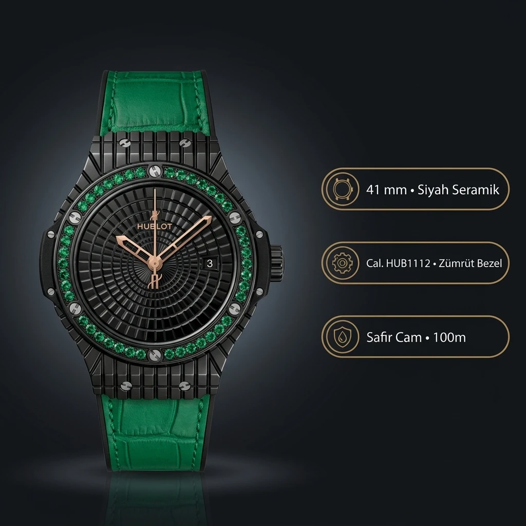 Hublot Big Bang Yeşil Pave Elmas Taşlı Bezel Kadran Super Clone ETA Saat