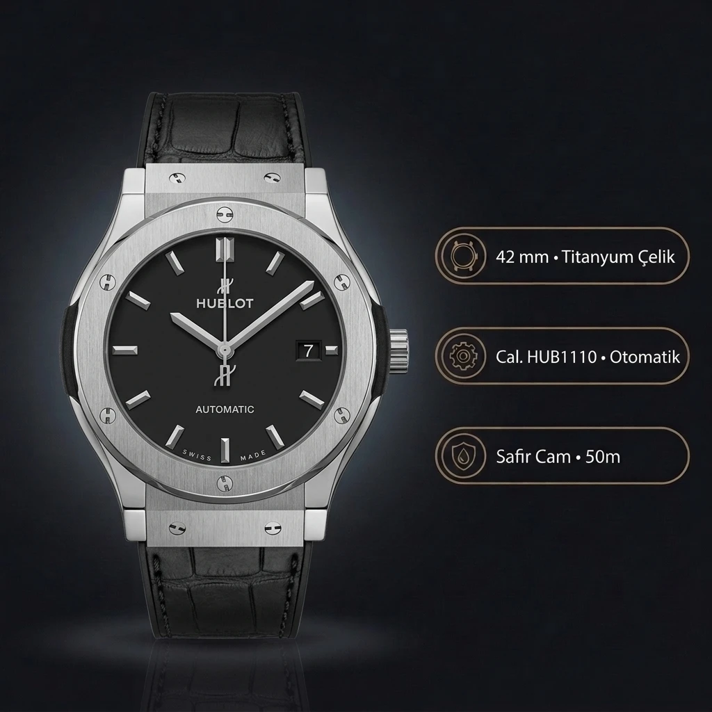 Hublot Classic Fusion Beyaz Kadran Çelik Deri Klasik Super Clone ETA Saat