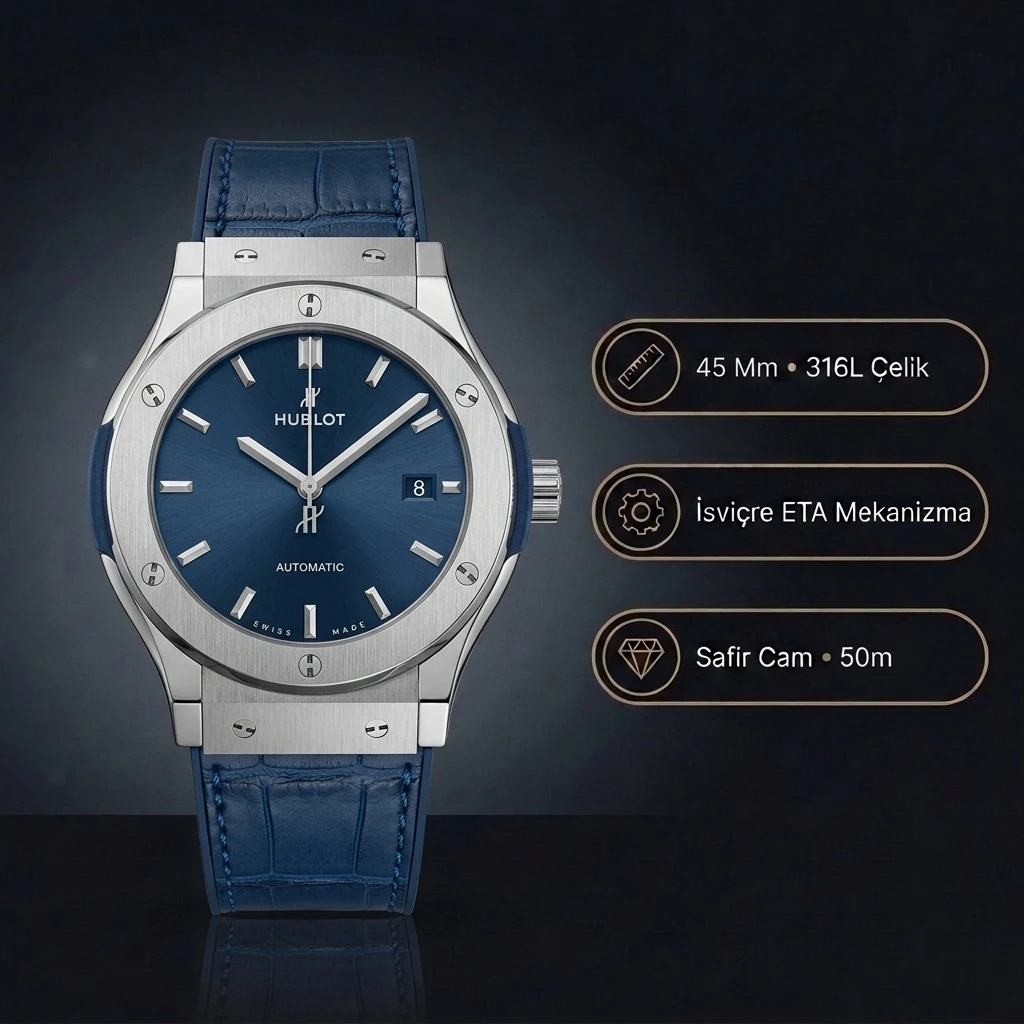 Hublot Classic Fusion Blue Titan Automatik 45 Mm Super Clone ETA Saat