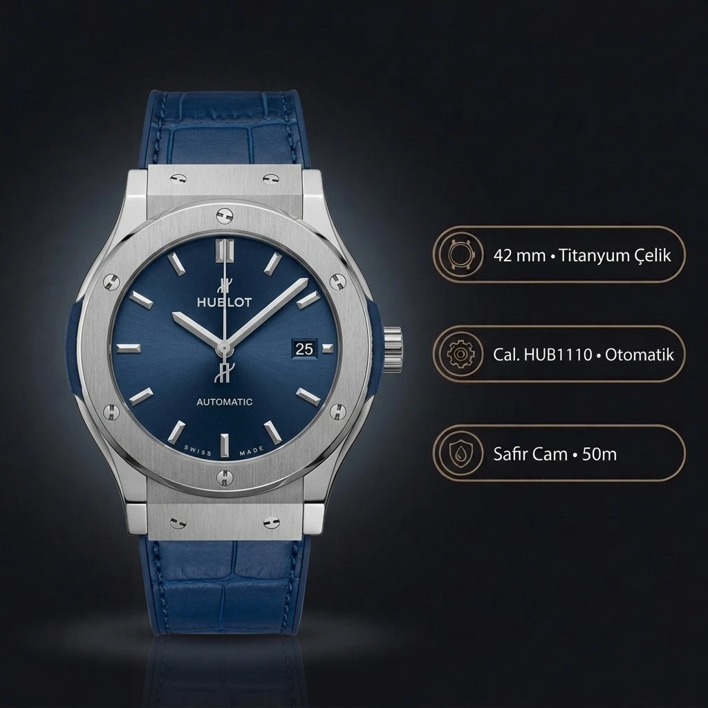 Hublot Classic Fusion Mavi Kadran Deri Super Clone ETA Saat