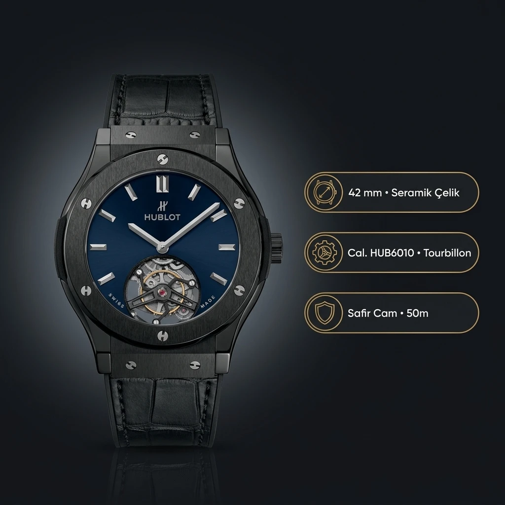 Hublot Classic Fusion Mavi Tourbillon Kadran Deri Super Clone ETA Saat