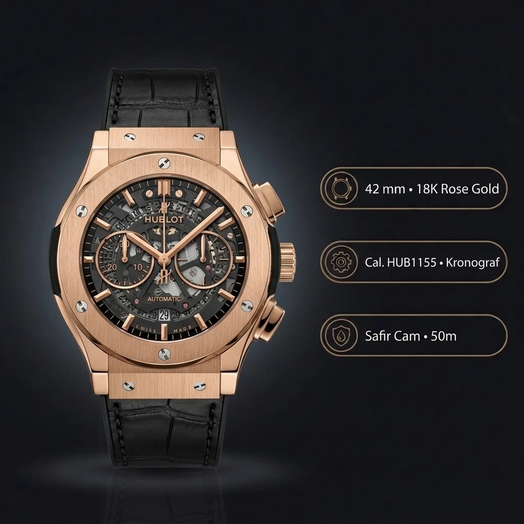 Hublot Classic Fusion Rose Gold Kahve Chronograph Deri Super Clone ETA Saat
