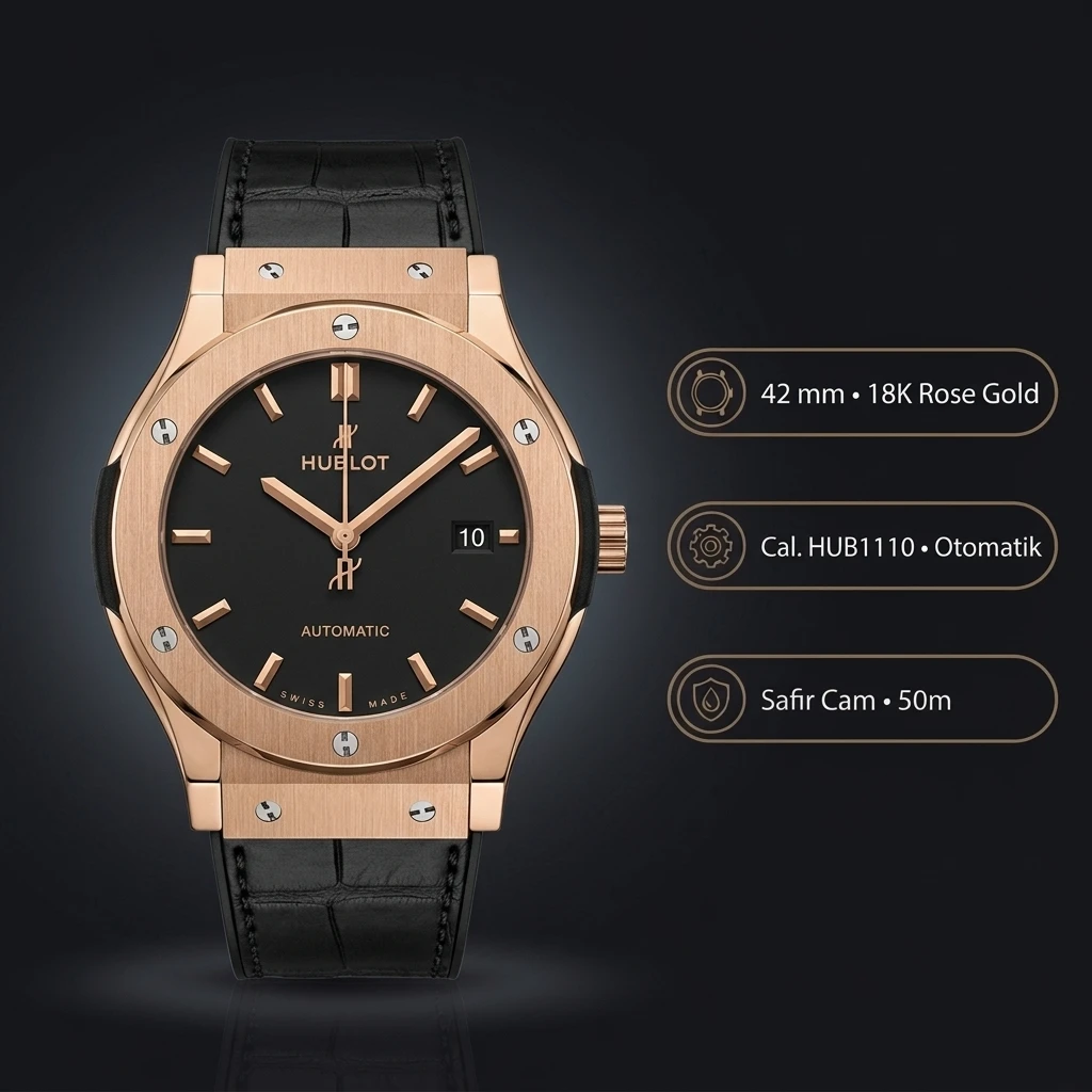 Hublot Classic Fusion Siyah Kadran Deri Düz Super Clone ETA Saat