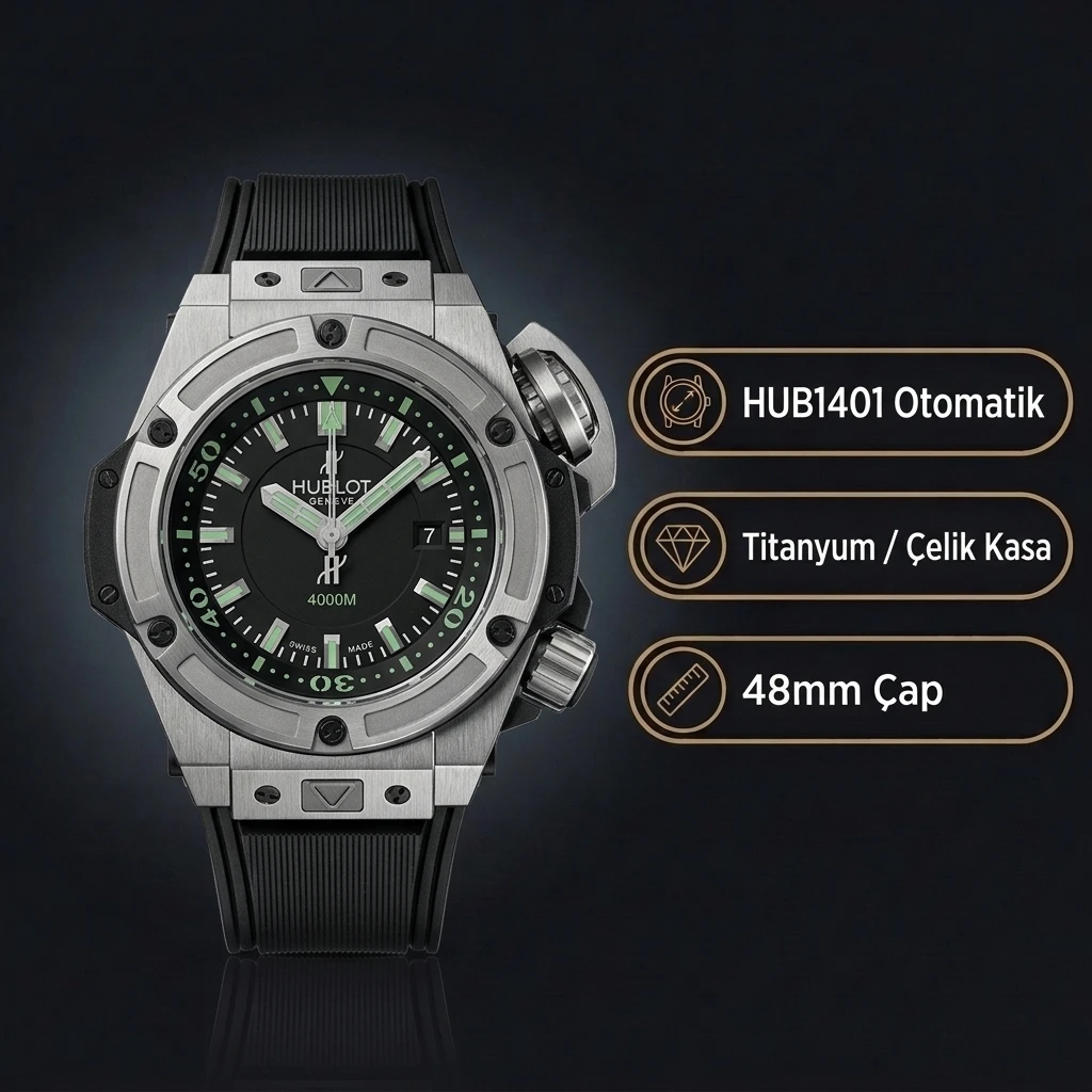 Hublot King Power Oceanographic 4000 Siyah Kadran Kauçuk Kordon Super Clone ETA Saat