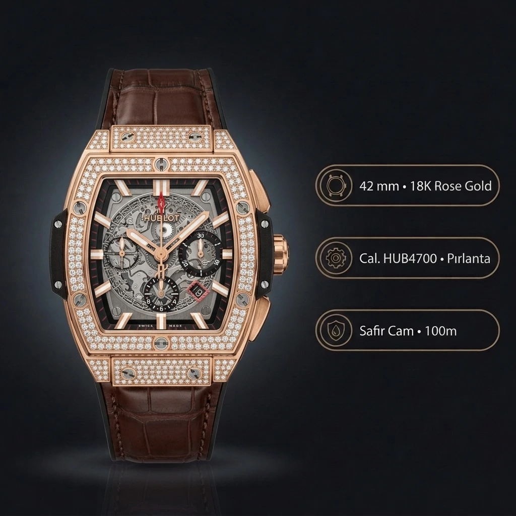 Hublot Spirit of Big Bang Rose Skeleton Kahve Deri Super Clone ETA Saat