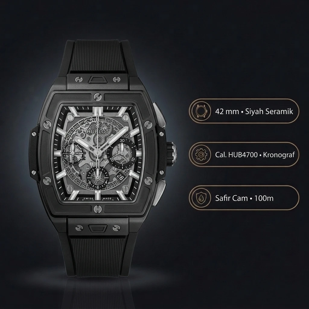 Hublot Spirit of Big Bang Siyah Pave Skeleton Chronograph Super Clone ETA Saat
