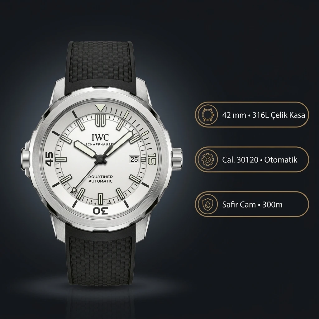 IWC Aquatimer Beyaz Kadran Kauçuk Kordon Super Clone ETA Saat