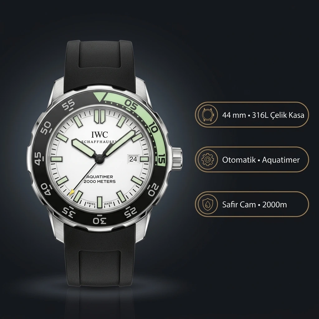 IWC Aquatimer Beyaz Kadran Siyah Bezel Kauçuk Kordon Super Clone ETA Saat