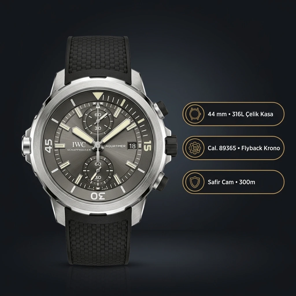 IWC Aquatimer Chronograph Sharks Edition Çelik Kasa Gri Kadran Siyah Kauçuk Kordon Super Clone ETA Saat